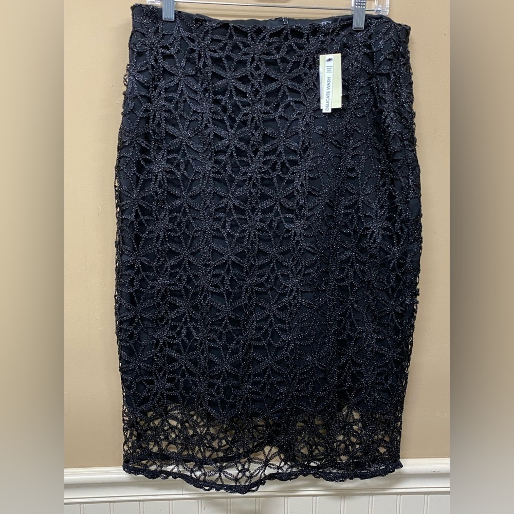 Mystify Black Lacy Style Straight Midi Skirt Size 14 NWT